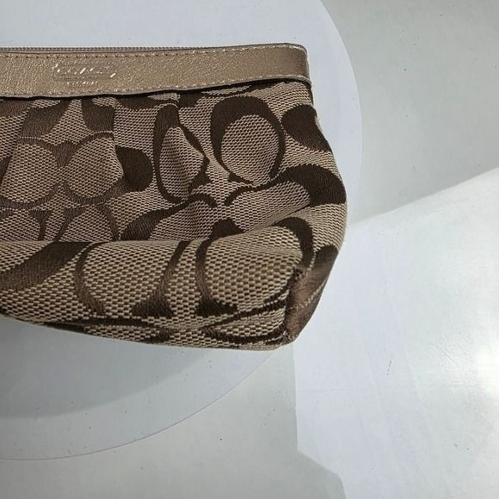 Coach Brown Gold Clutch Wristlet Coin Pouch Purse Small Canvas Jacquard Leather - Picture 5 of 9